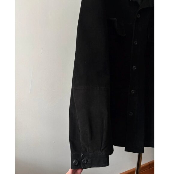 1990s Oversized Black Suede Jacket with Pockets | Vintage Minimal Leather Coat - Picture 3 of 8